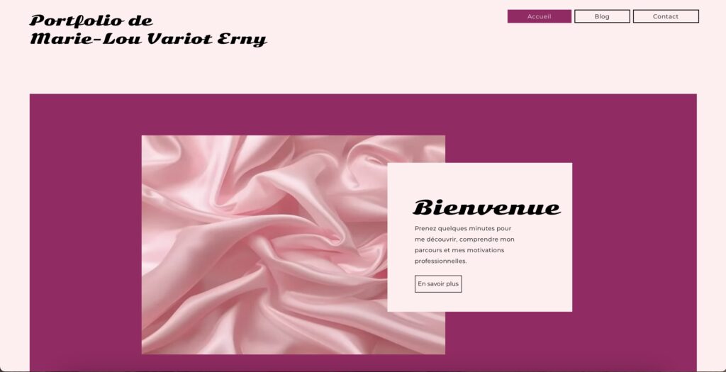 Capture d'écran de la page d'accueil de mon premier Portfolio réalisé sur le CMS Wix, réalisé en DEUST Webmaster.